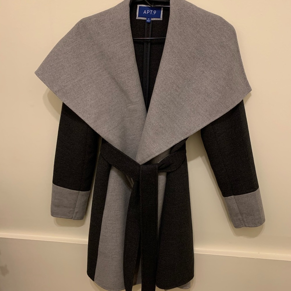 🔥EUC — Apt. 9 Wrap Belted Coat in Black & Gray